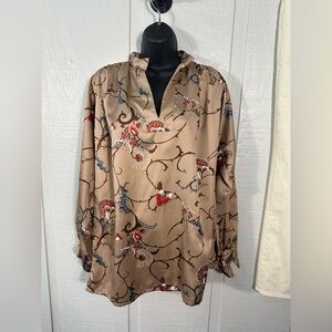 Stuart Lang Vintage Beige Floral Top Size 9/10 EUC